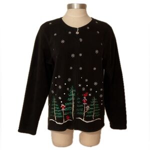 Accent Collection Black Fleece Full Zip Light Jacket Embroidered Ladies Medium